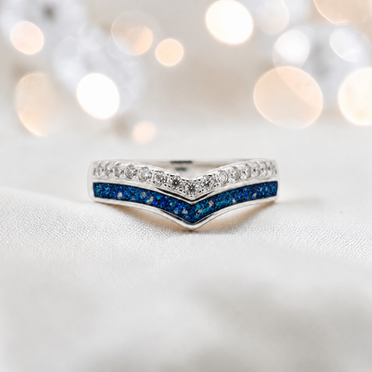 Keepsake Memorial Silver Sophia Ashes Ring in sapphire glow - Handcrafted in the UK
