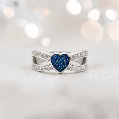 Keepsake Memorial Silver Stella Ashes Ring in sapphire blue  - Handcrafted in the UK