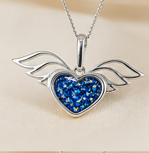 Keepsake Memorial Silver Ladies Winged Heart Ashes Pendant - Sirius