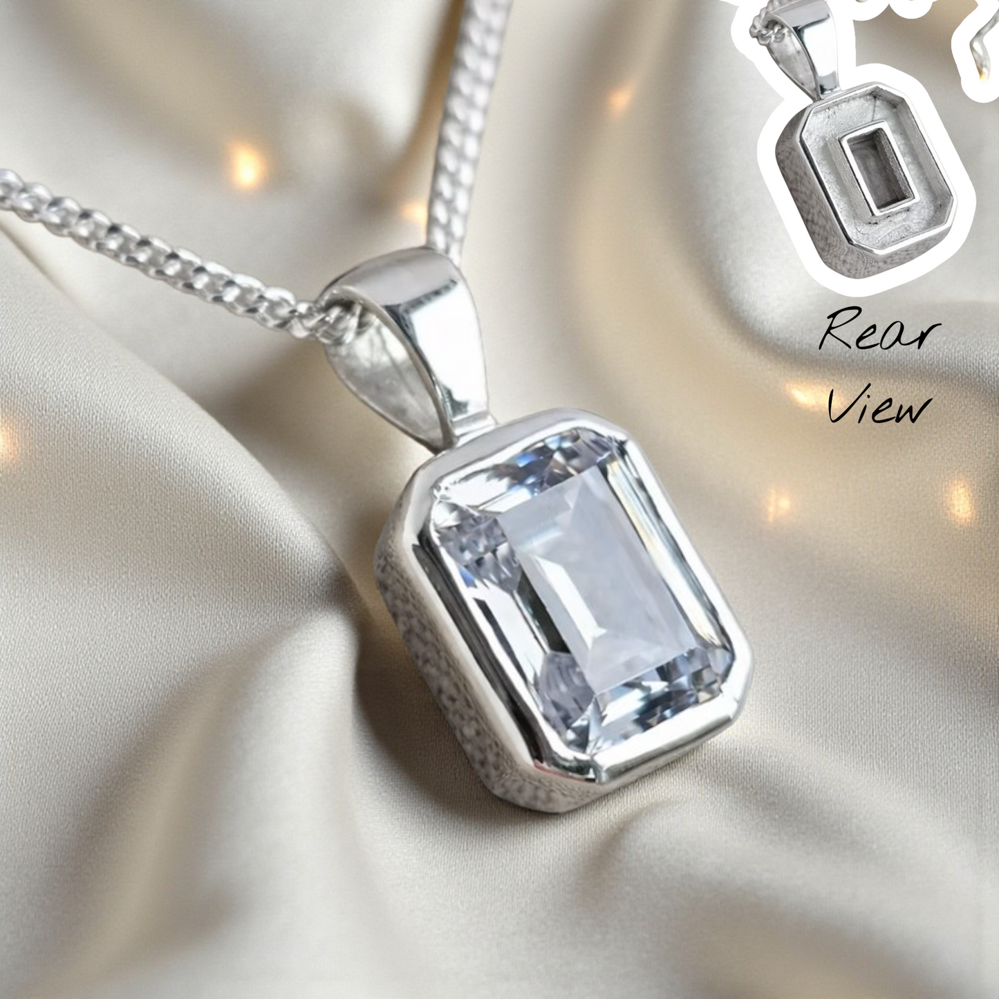 emerald cut ashes memorial pendant, handcrafted in lancashire