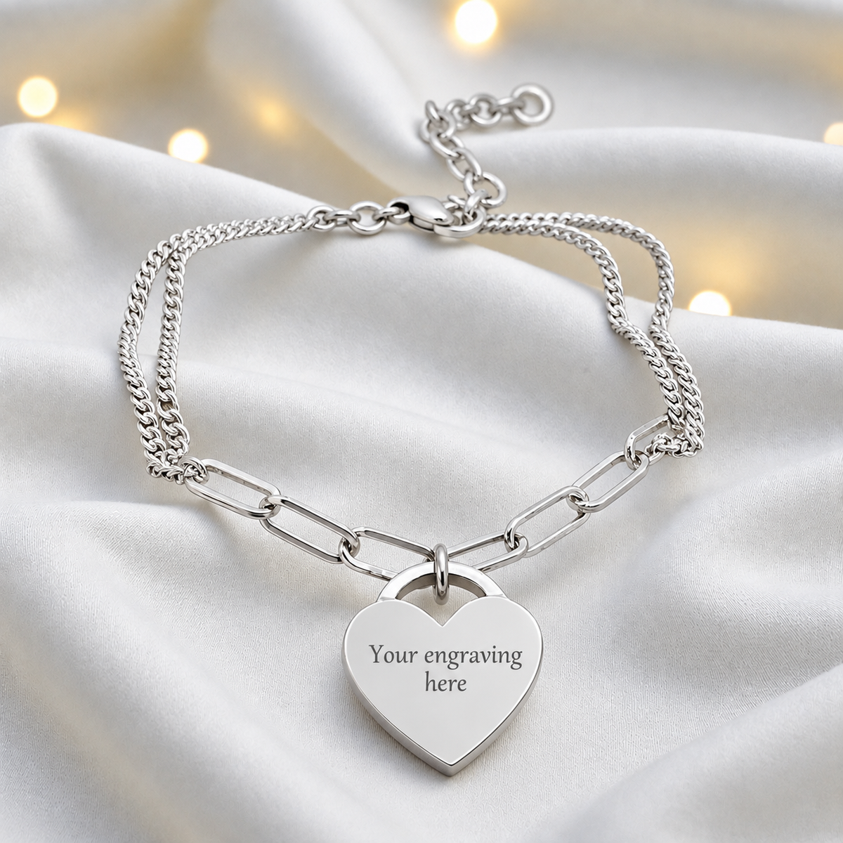 Engraved Selene Bracelet — silver chunky heart ashes memorial bracelet, in rose pink, handcrafted in Lancashire, UK - by Keepsake Memorial Jewellery