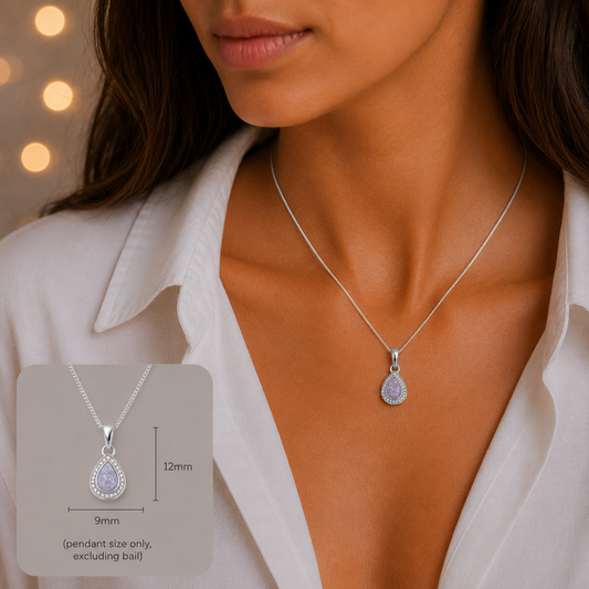 Seraph glow pear shaped ashes pendant with CZ, handcrafted in Lancashire UK
