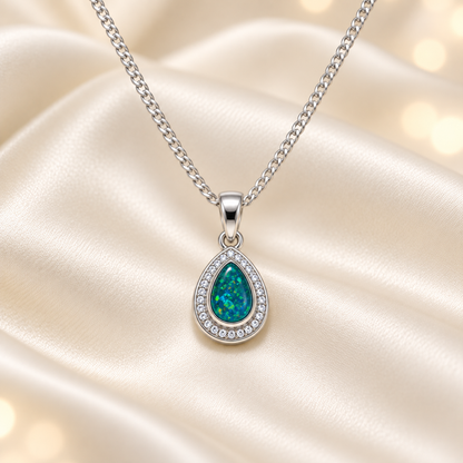 Seraph glow pear shaped ashes pendant with CZ, handcrafted in Lancashire UK