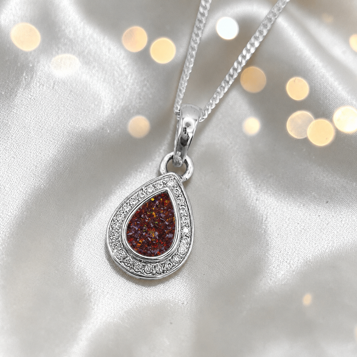 seraph glow pear shaped ashes pendant with CZ in copper mocha, handcrafted in Lancashire UK