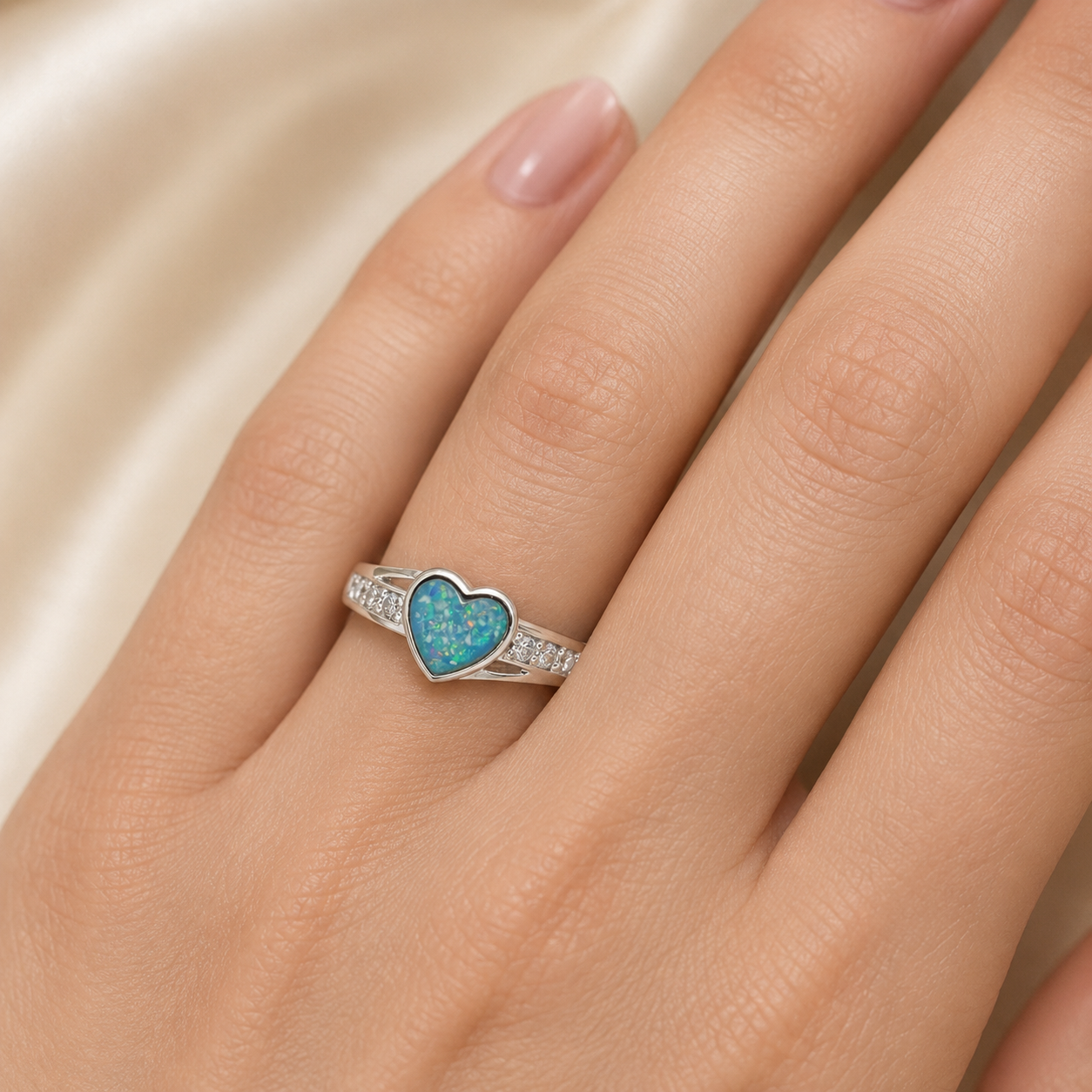 Serenity Ring — silver heart CZ ashes memorial ring, handcrafted in Lancashire, UK