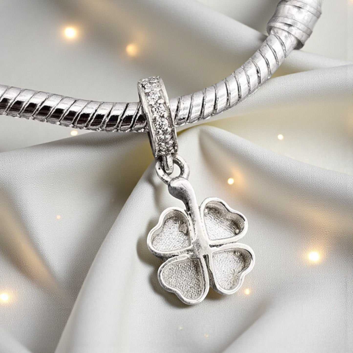 silver shamrock ashes dangle charm, handcrafted in lancashire, uk