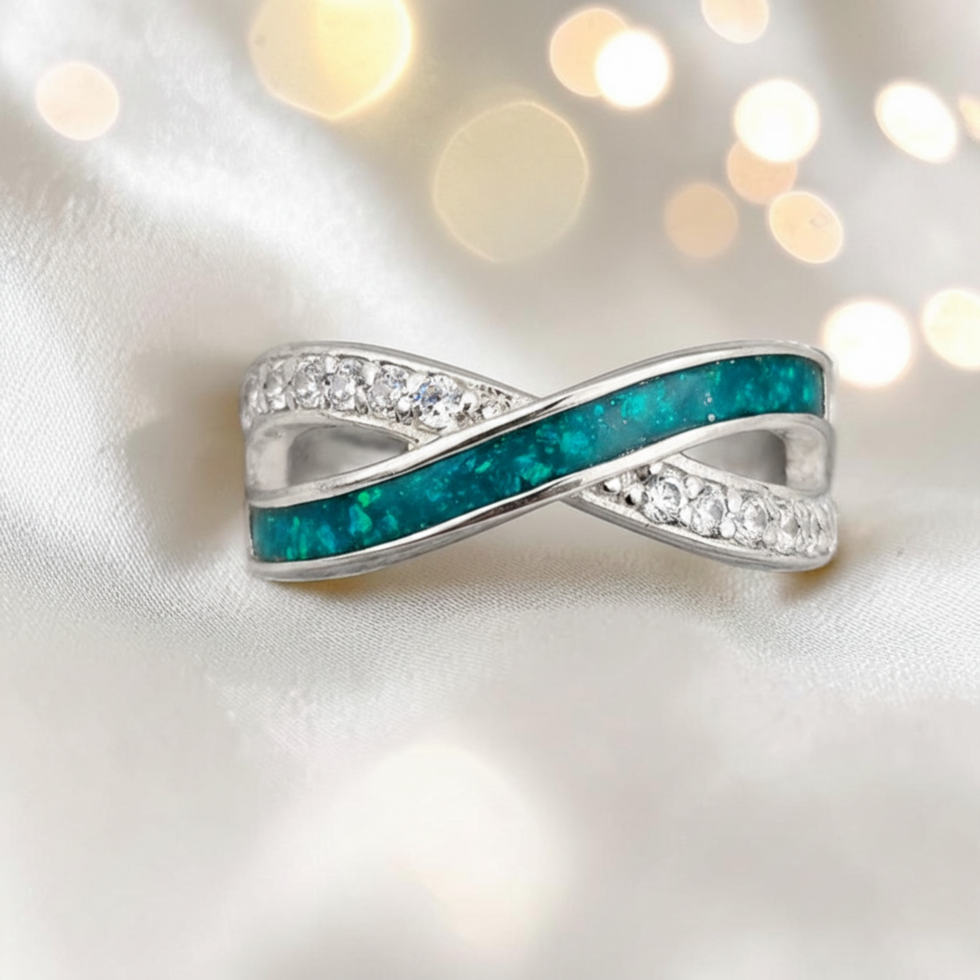 Silver Infinity memorial CZ Ring with filled channel, handcrafted in uk