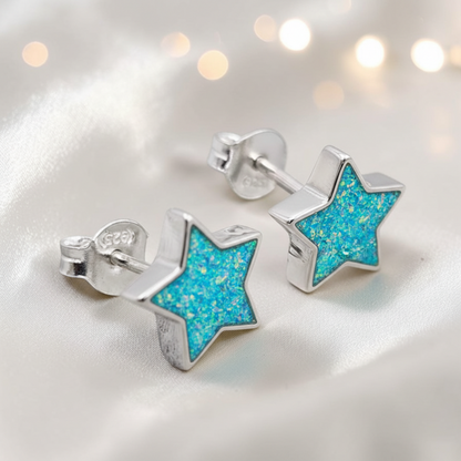 Starlight memorial stud earrings — sterling silver star ashes earrings, handcrafted in Lancashire, UK