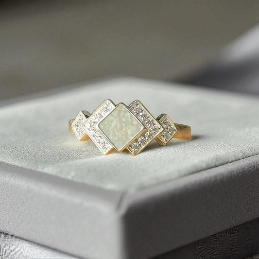 Silver Art Deco style memorial keepsake ring, handcrafted in Lancashire, UK