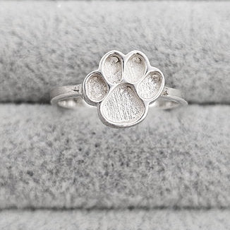 Silver, dog paw memorial ring, handcrafted in Lancashire, UK
