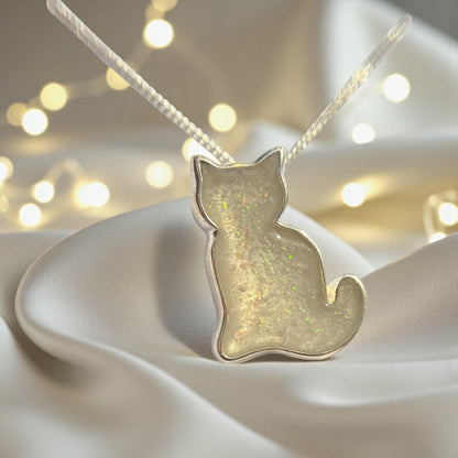Tabatha Silver cat memorial ashes pendant, handcrafted in Lancashire, UK - by Keepsake Memorial Jewellery