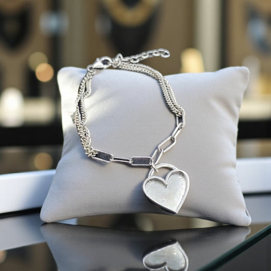Silver chunky link heart  keepsake bracelet, handcrafted in Lancashire, UK