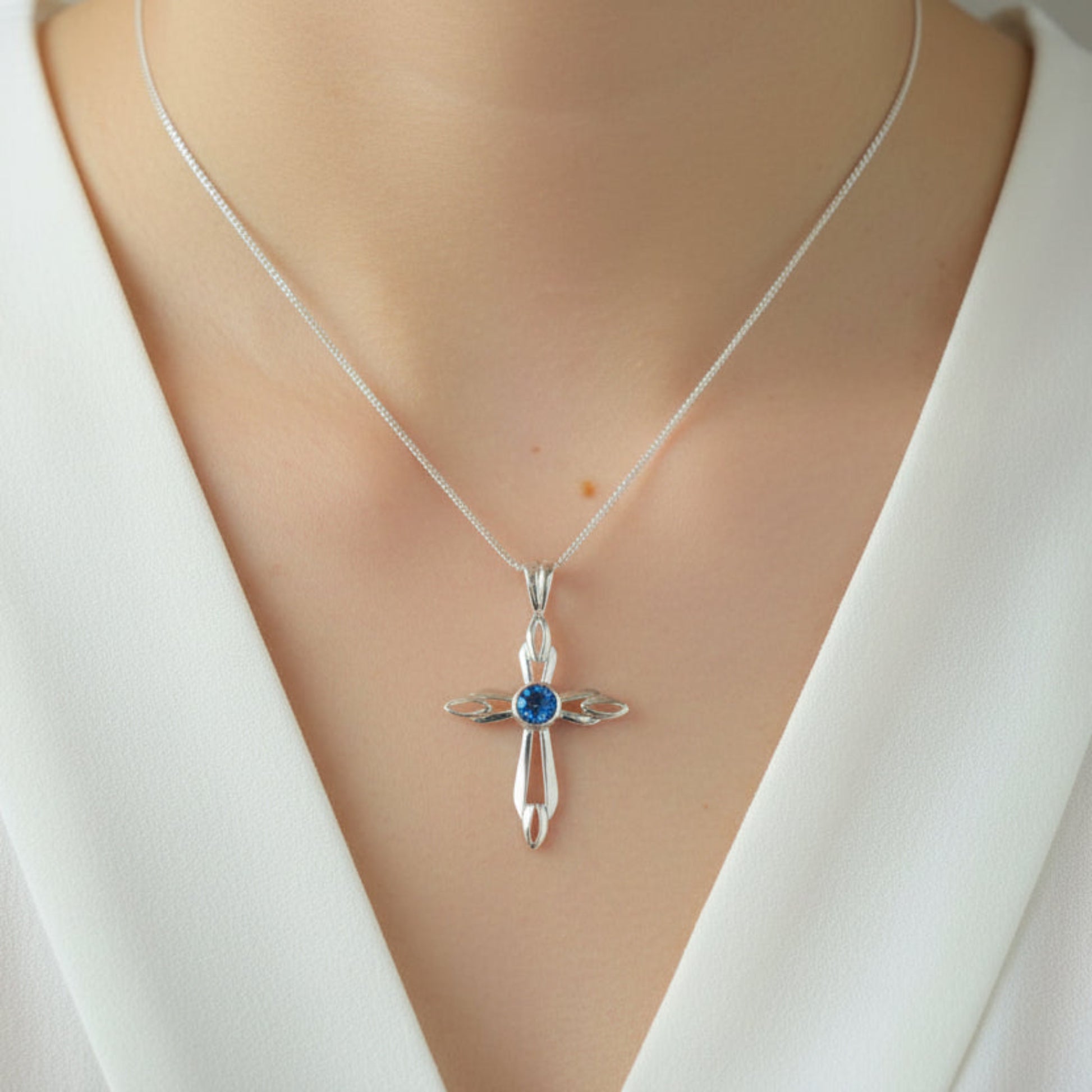 silver cross ashes pendant on model uk
