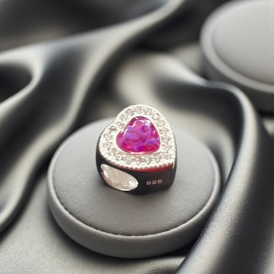 Silver crystal heart memorial charm, handcrafted in Lancashire, UK
