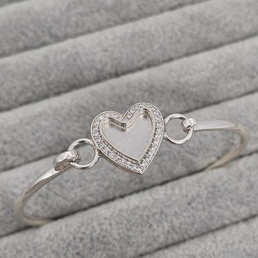 Silver crystal heart keepsake bangle, handcrafted in Lancashire, UK