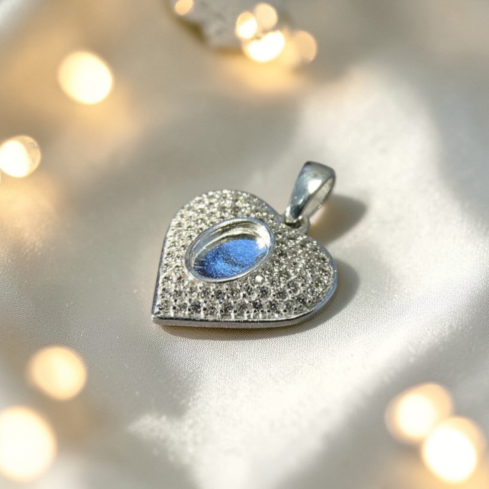 silver cz heart ashes pendant