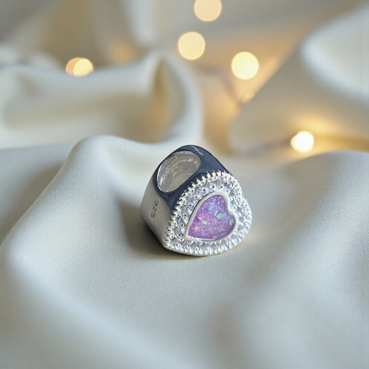 silver cz heart ashes charm, handcrafted in lancashire, uk