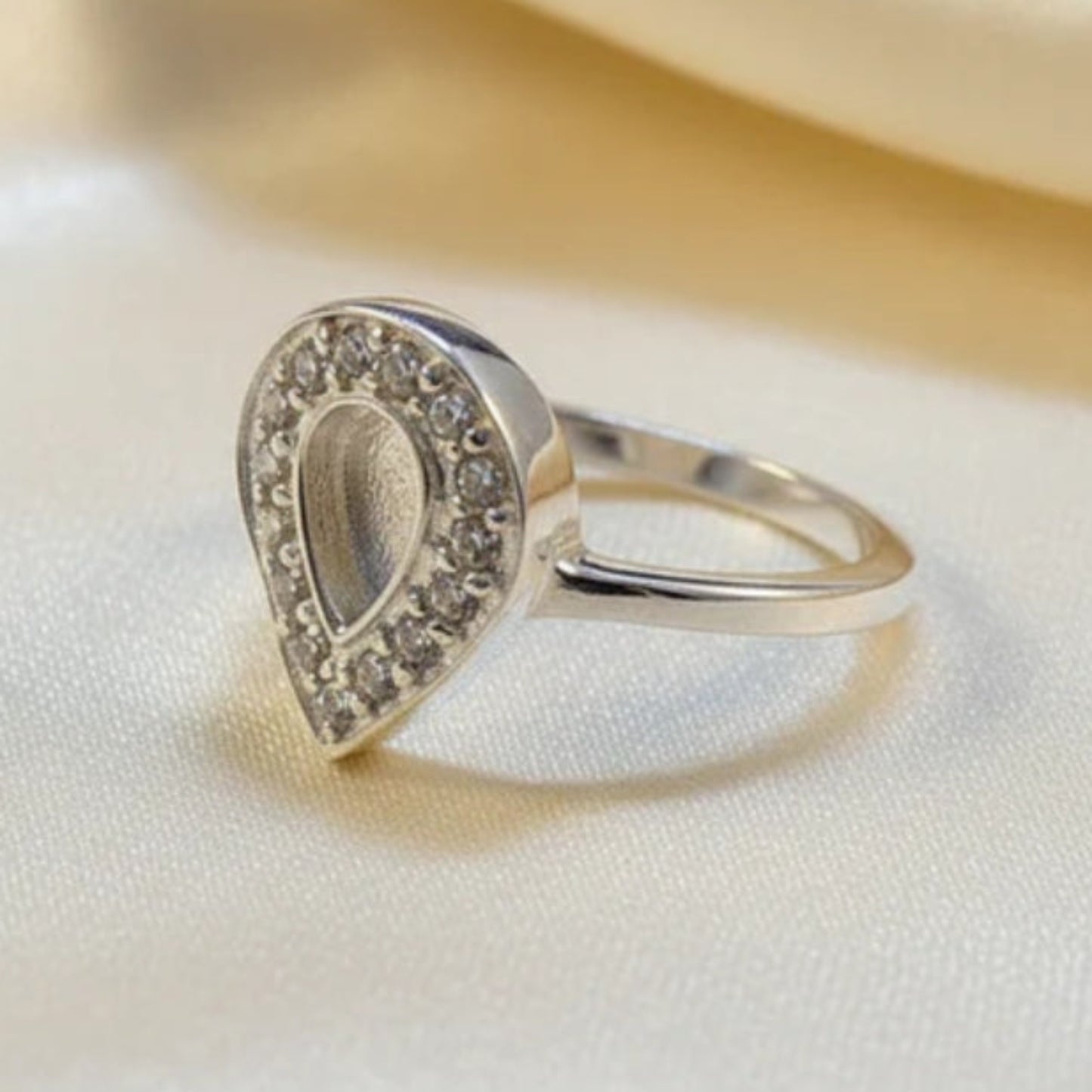 Helena Ring — silver pear keepsake ring with CZ stones, handcrafted in Lancashire, UK