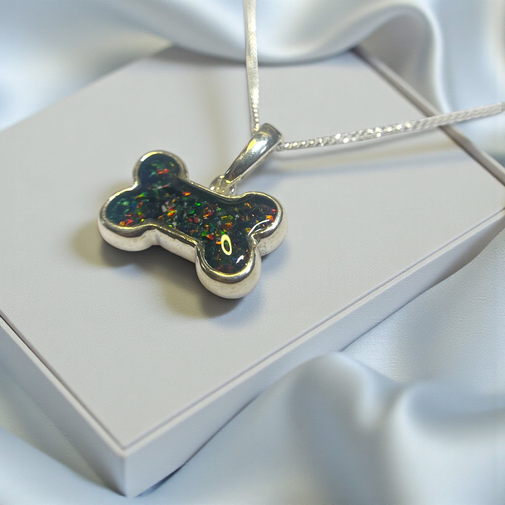 silver dog bone memorial pendant, handcrafted in Lancashire, UK