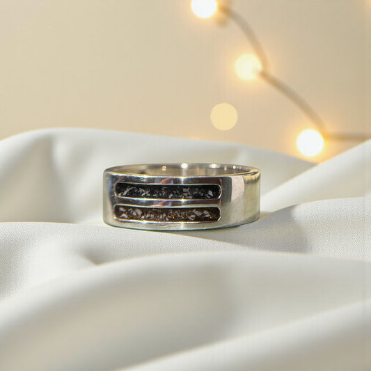 silver double channel mens ashes memorial ring, handcrafted in lancashire