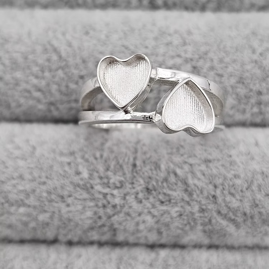 Silver double heart ashes/hair keepsake ring, handcrafted in Lancashire, UK