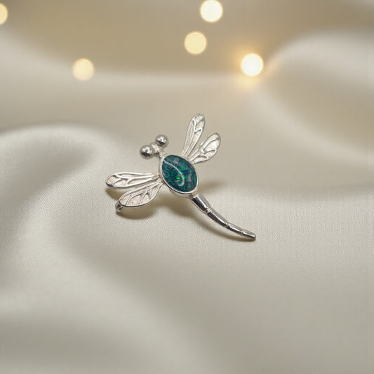 silver dragonfly ashes brooch, handcrafted in lancashire, uk