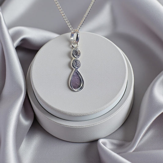 Silver drop memorial pendant, handcrafted in Lancashire, UK