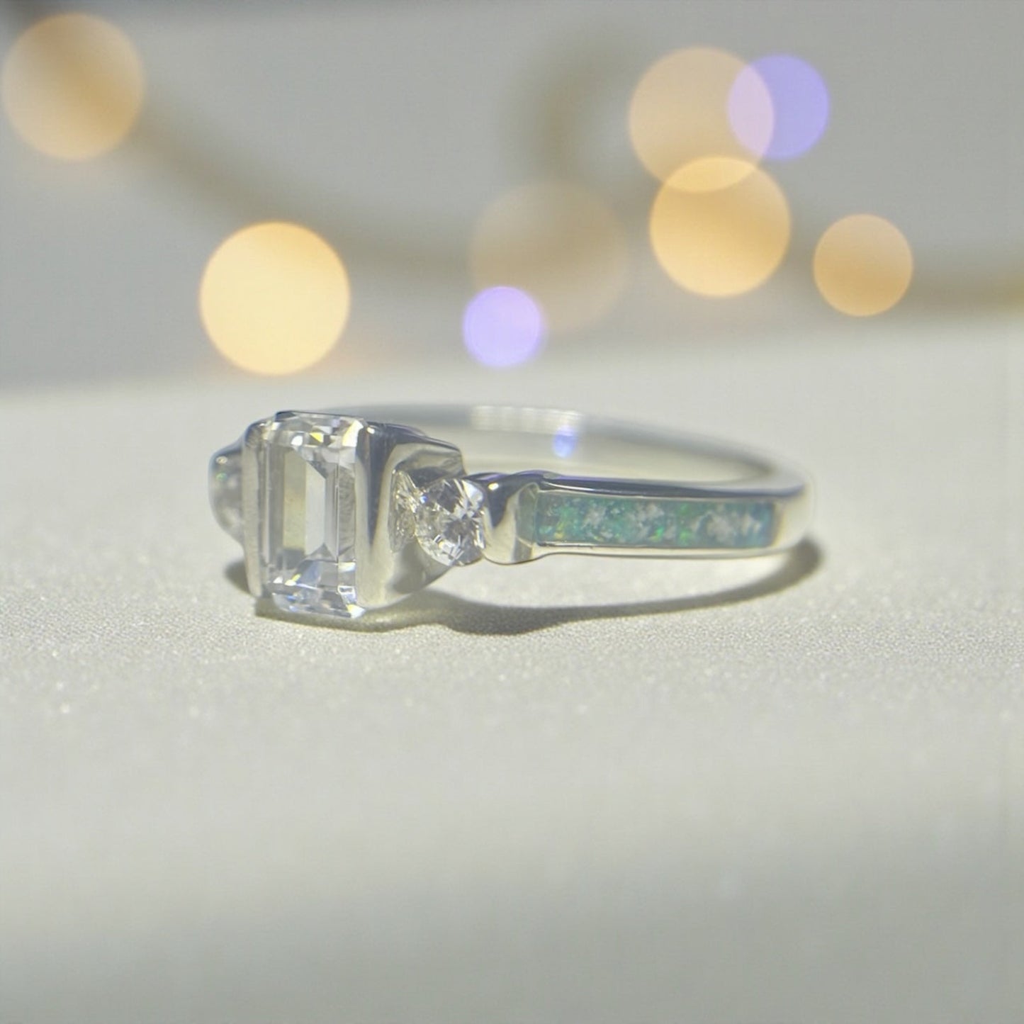 Ariel Ring — silver emerald cut ashes memorial ring, handcrafted in the UK