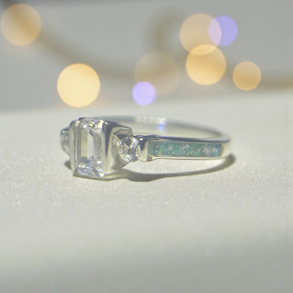 Ariel Ring — silver emerald cut ashes memorial ring, handcrafted in the UK