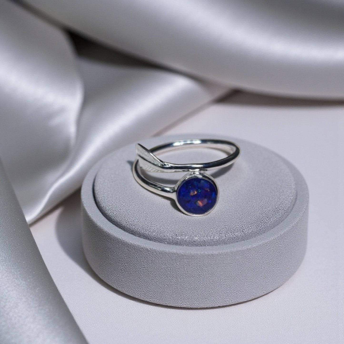 Silver adjustable feather ashes ring, handcrafted in Lancashire UK