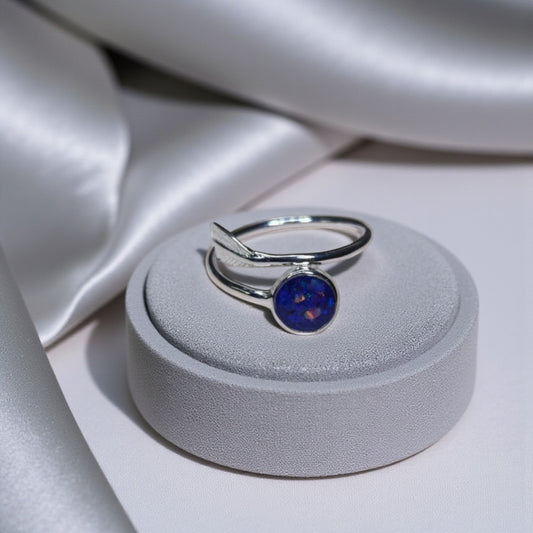 Silver adjustable feather ashes ring, handcrafted in Lancashire UK