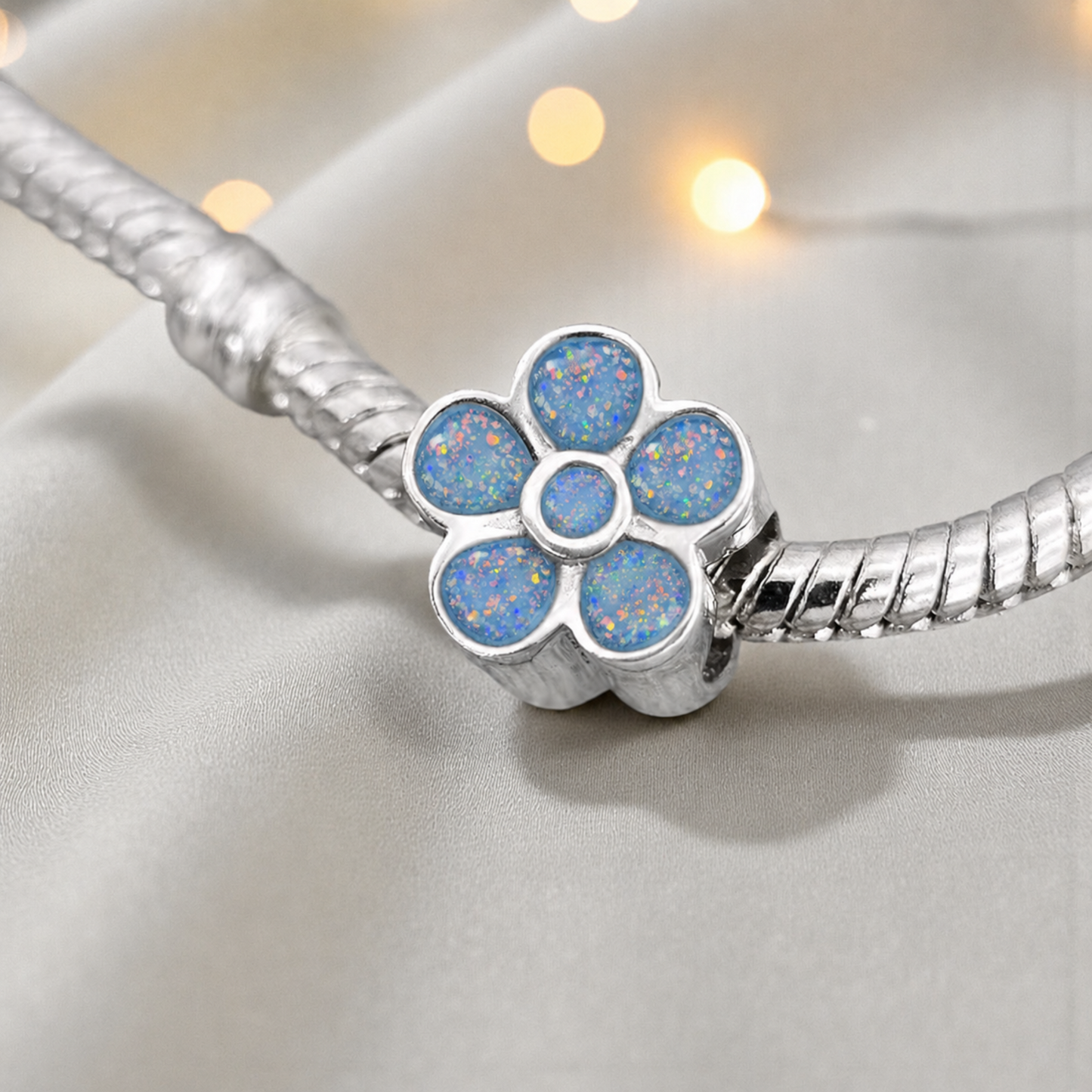 silver memorial forget me not charm, handcrafted in uk