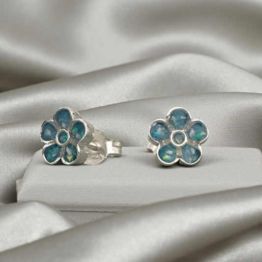 Silver forget me not memorial earrings, handcrafted in Lancashire, UK