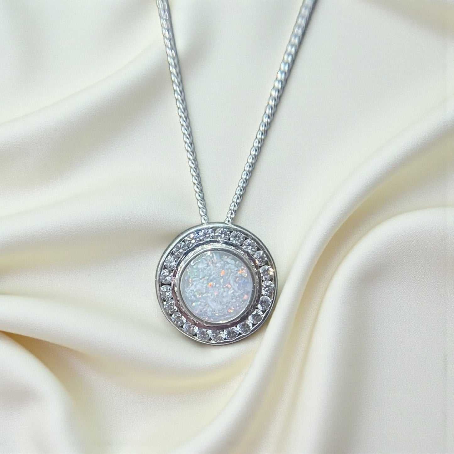 Keepsake Memorial  Silver Ladies Sparkling Round Ashes Pendant - Alderan