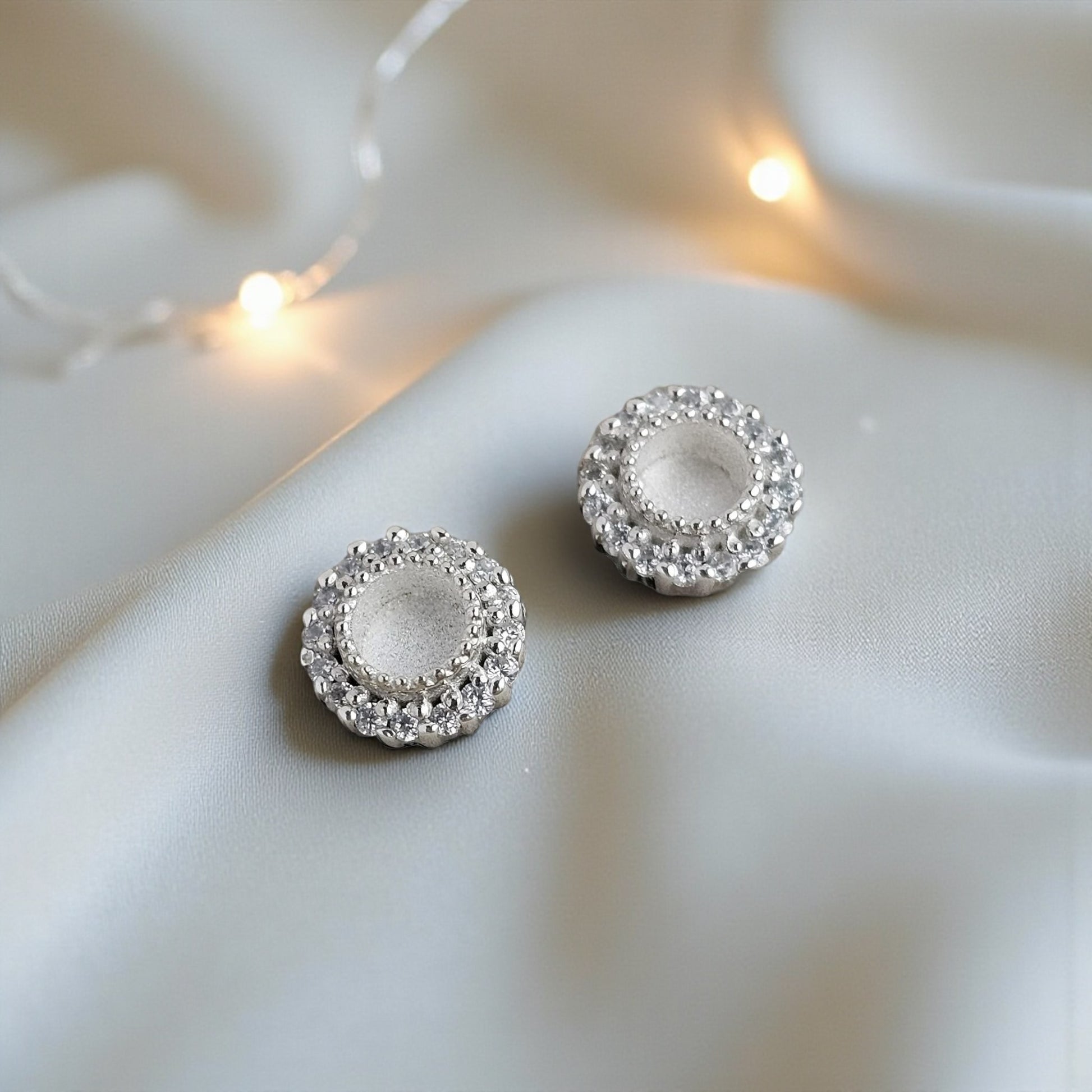 Halo's memorial stud earrings — sterling silver crystal halo ashes earrings, handcrafted in Lancashire, UK