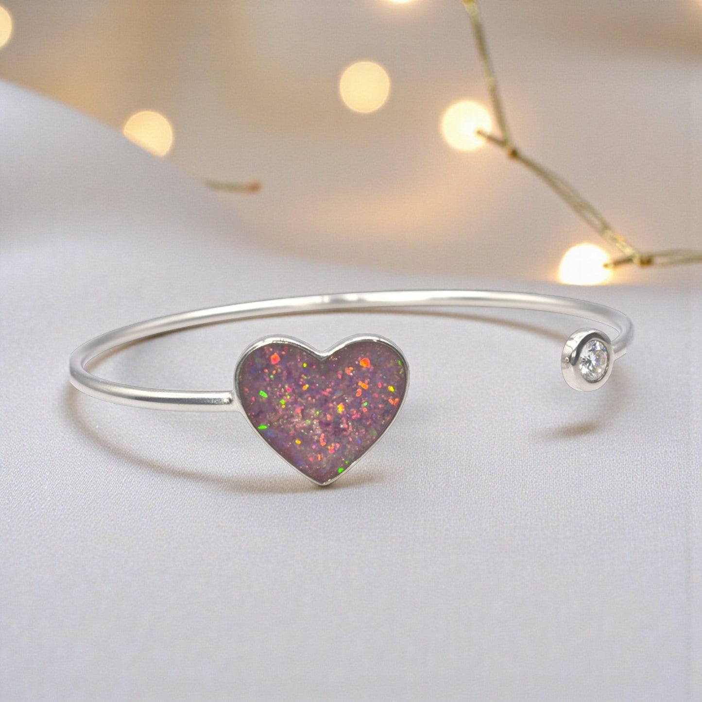 Halcyon Bangle — silver heart ashes memorial bangle, handcrafted in Lancashire, UK