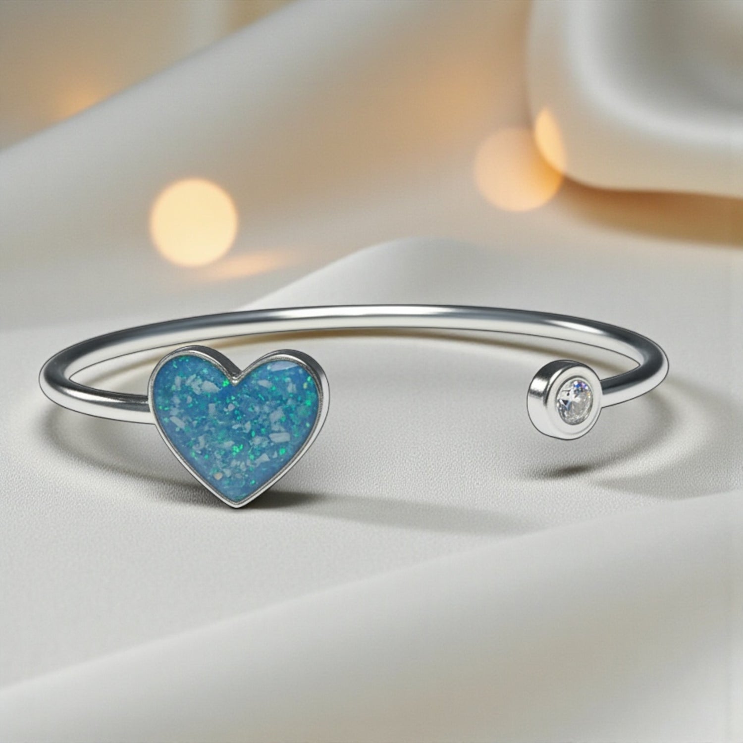 silver heart ashes memorial bangle, handcrafted in lancashire, uk