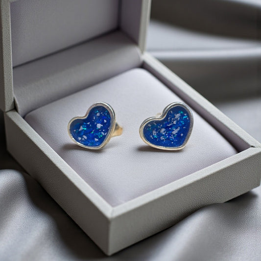 Silver heart shaped memorial earrings, handcrafted in Lancashire, UK