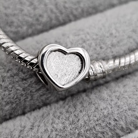Silver thick trim heart memorial charm, handcrafted in Lancashire UK