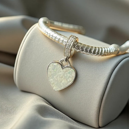 Silver crystal heart dangle ashes charm, handcrafted in Lancashire, UK