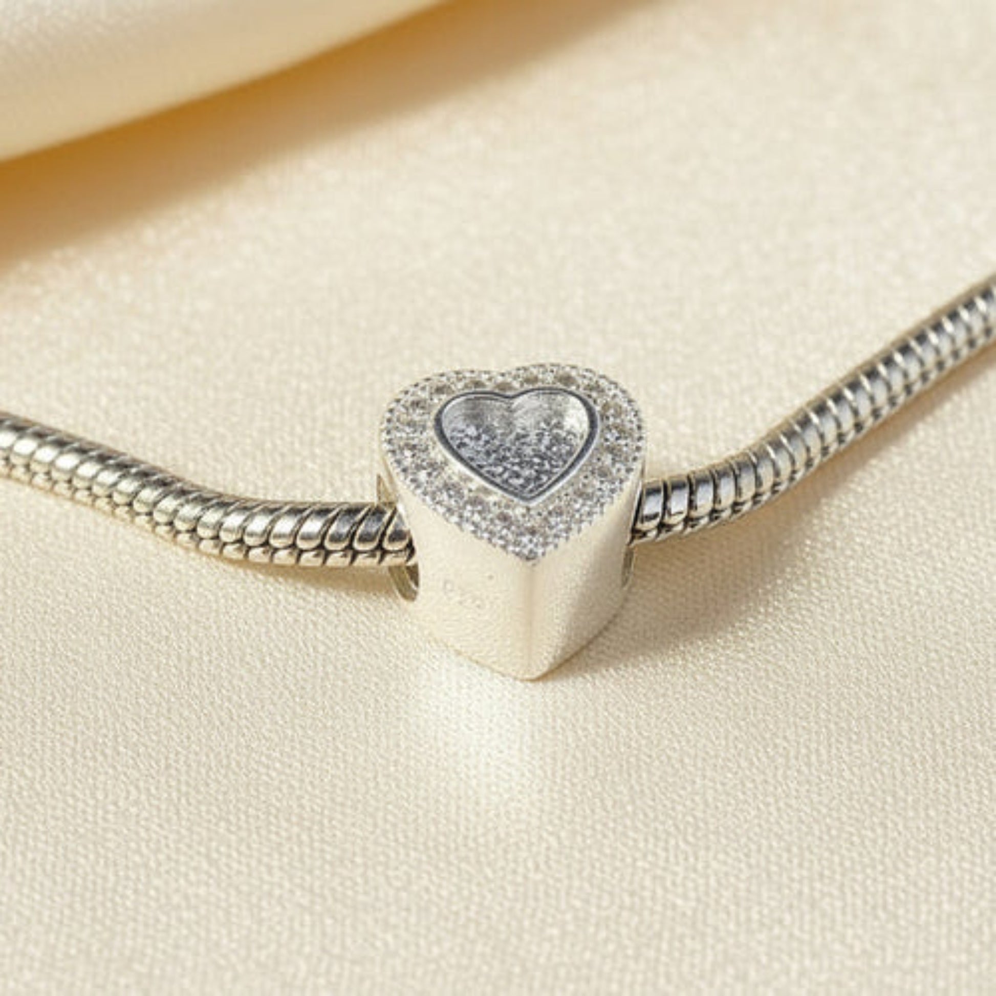 silver heart with cz memorial ashes charm, handcrafted in uk