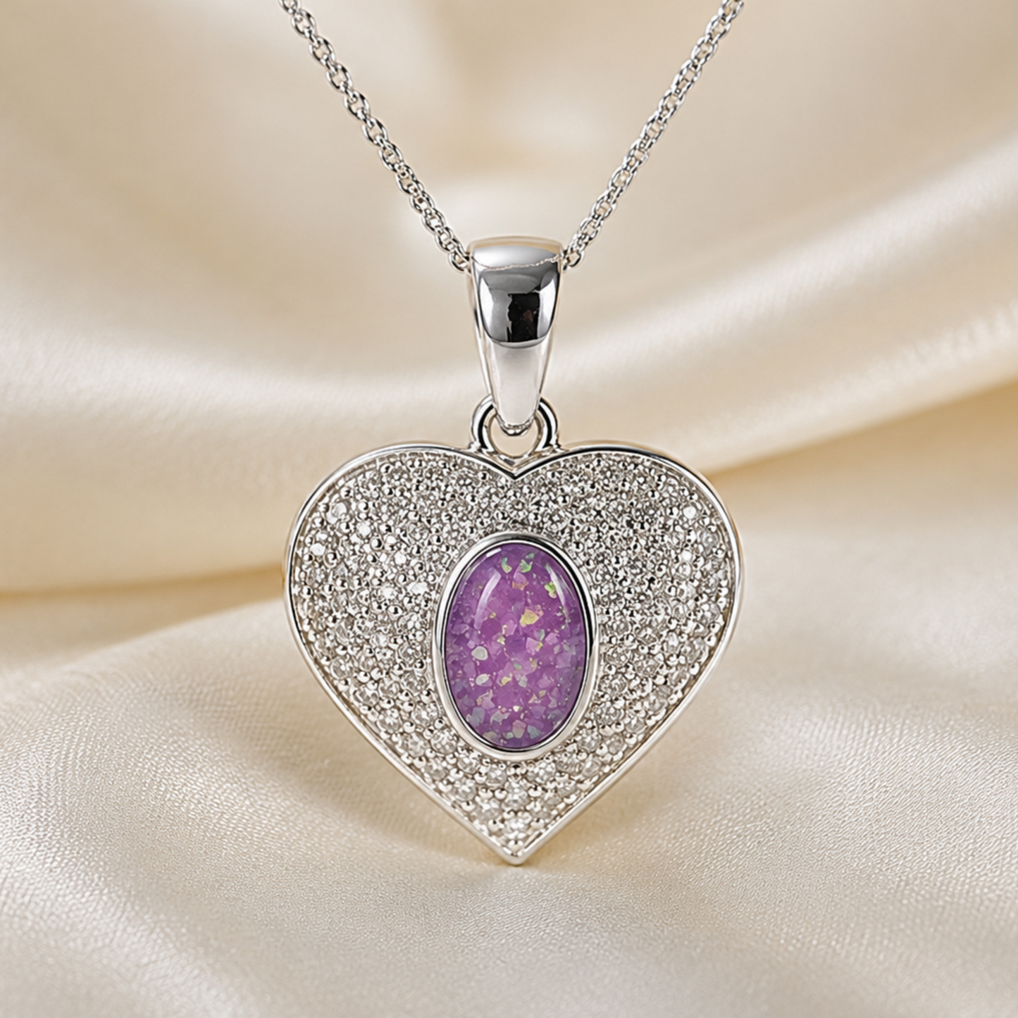 silver heart cz memorial pendant