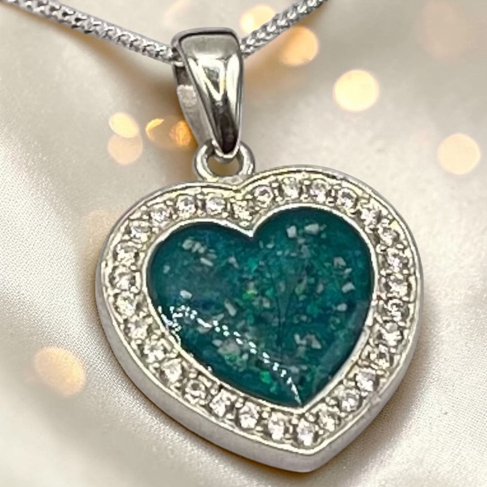 silver cz heart ashes pendant, handcrafted in lancashire