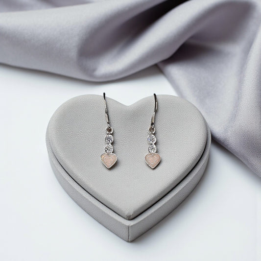 Silver heart drop memorial earrings, handcrafted in Rossendale, UK