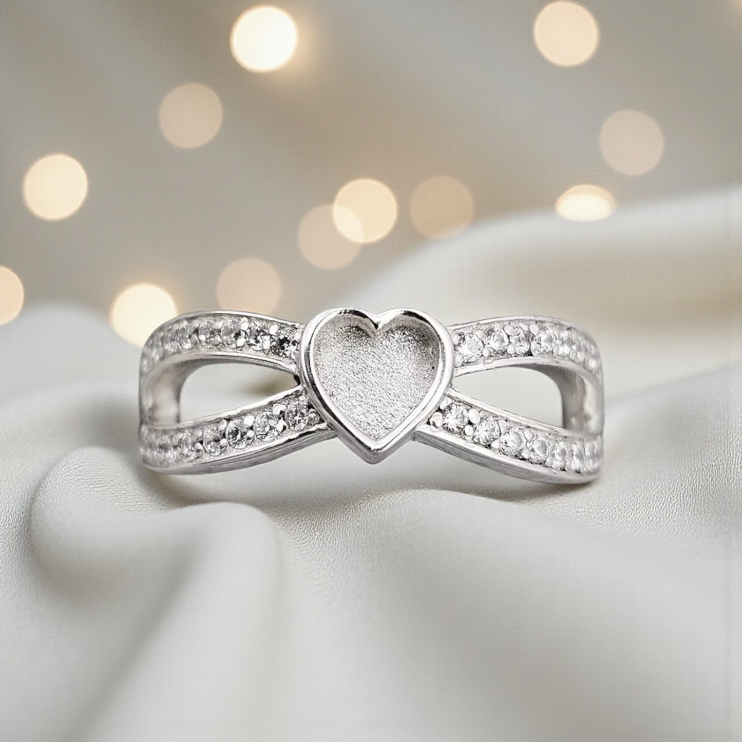 Stella Infinity Ring — silver heart infinity ashes memorial ring, handcrafted in Lancashire, UK