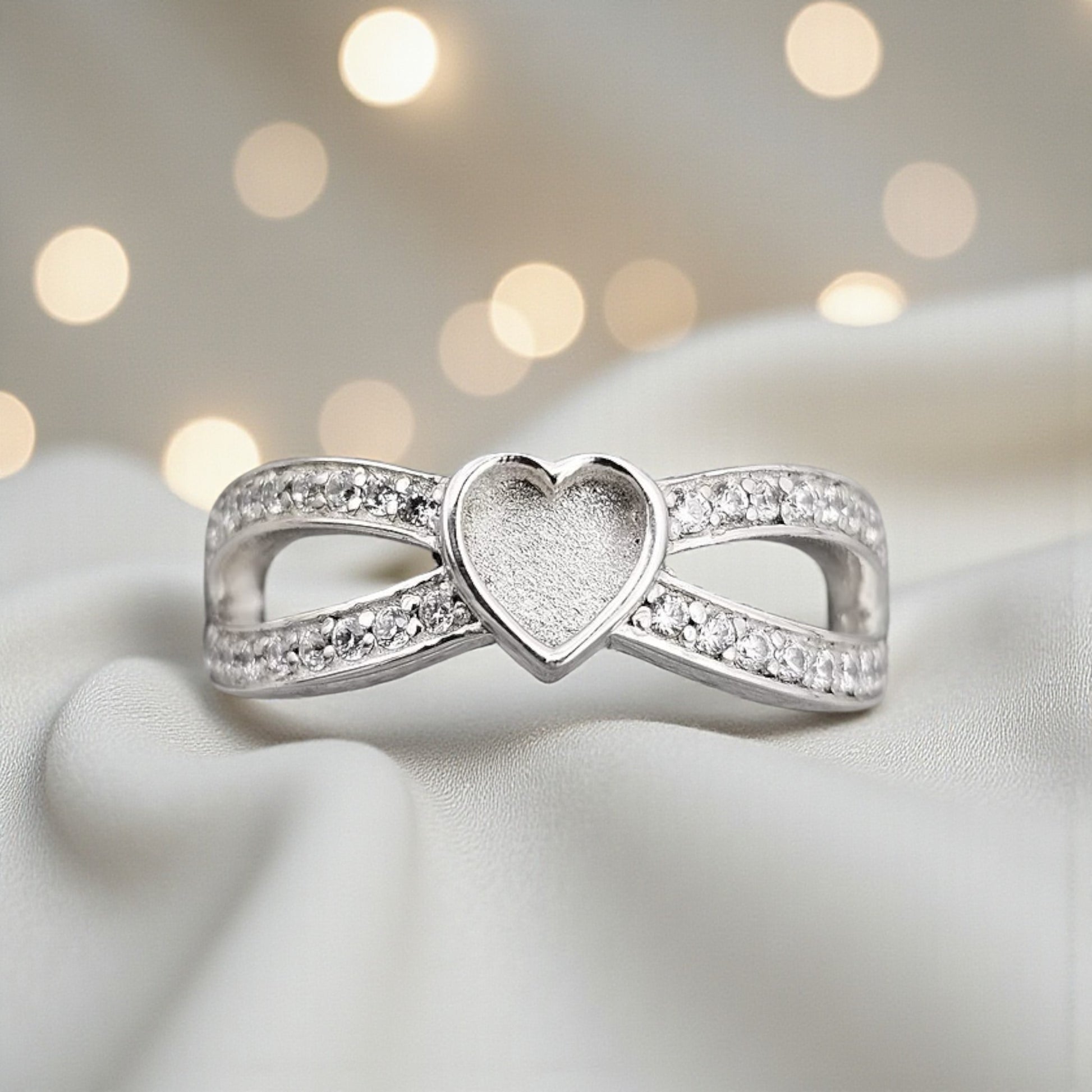 Stella Infinity Ring — silver heart infinity ashes memorial ring, handcrafted in Lancashire, UK