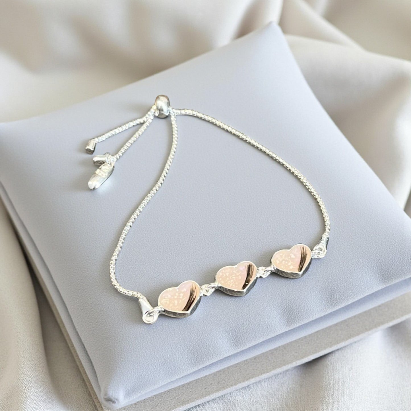 Silver heart memorial bracelet, handcrafted in Lancashire, UK