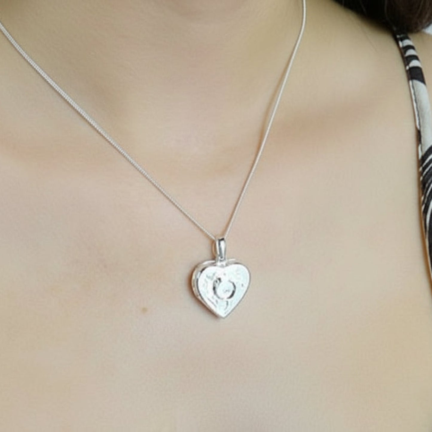 silver heart memory locket on neck lancashire