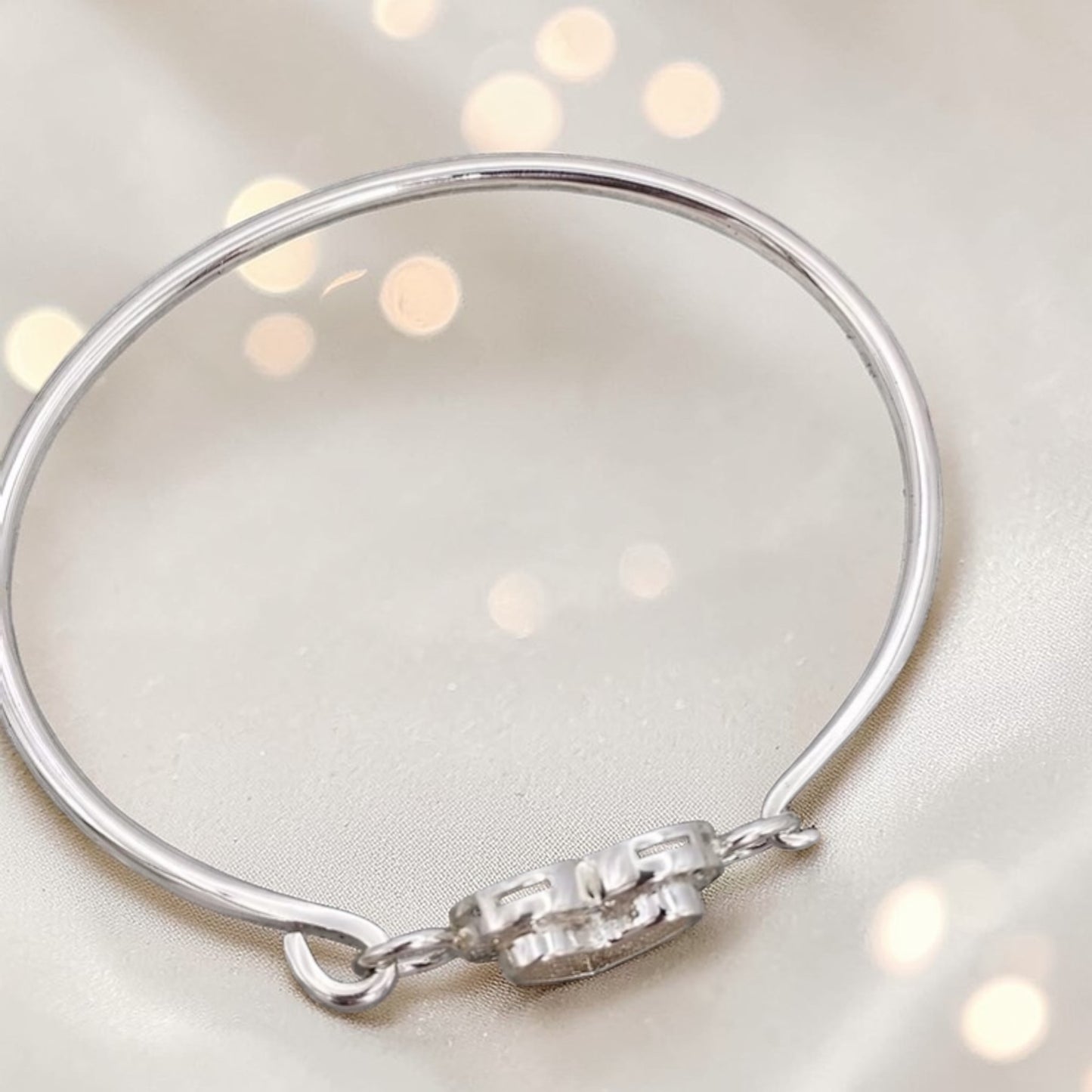 silver heart memorial bangle, handcrafted in uk