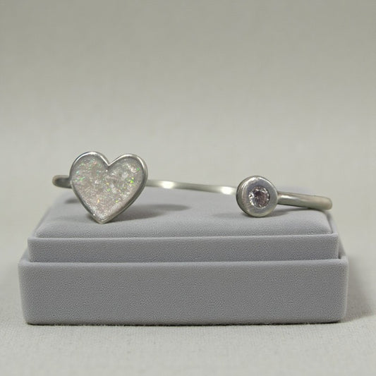 Silver memorial heart bangle, handcrafted in Lancashire, UK